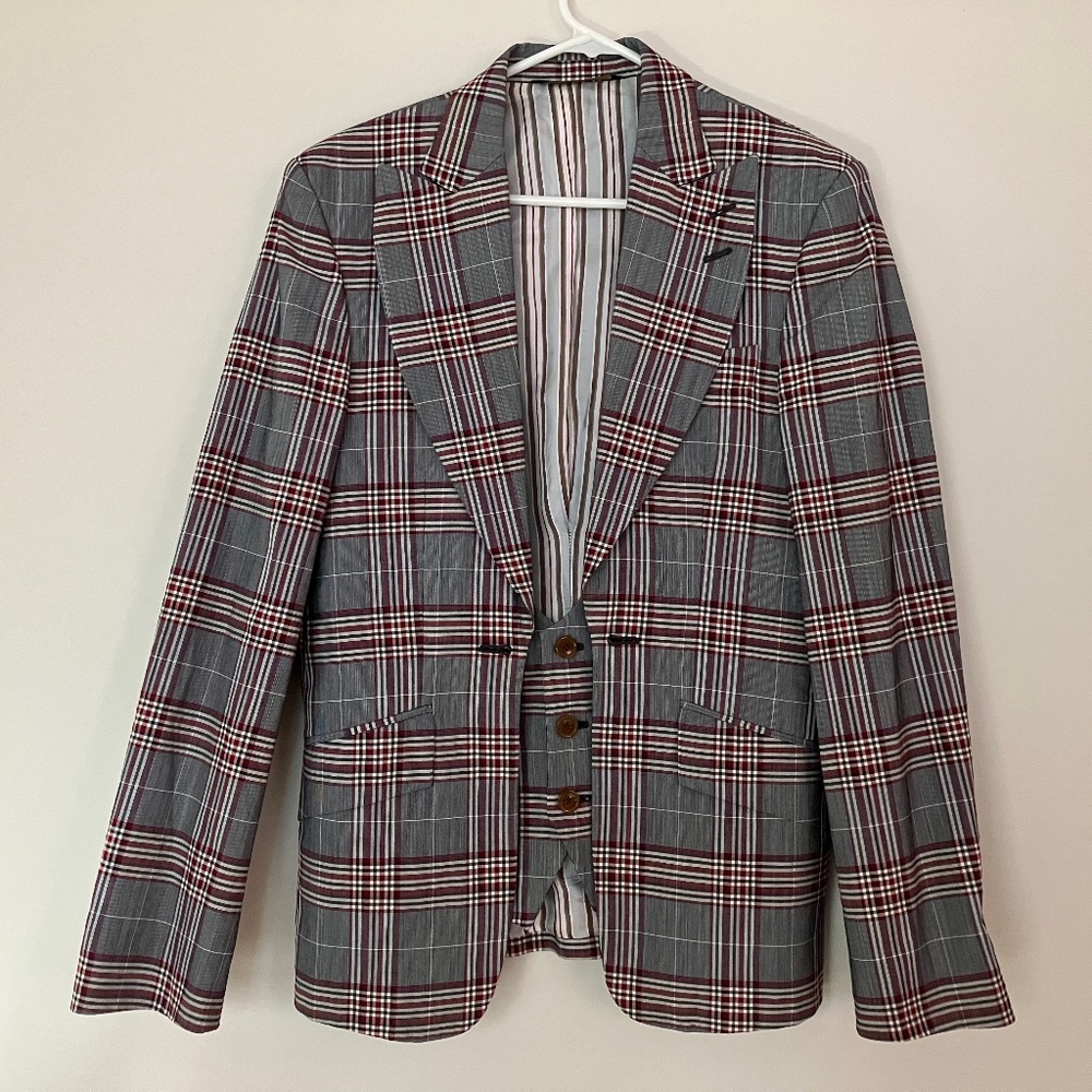 Vivienne Westwood Man Plaid Jacket w/Built-In Vest Unisex 50 L
